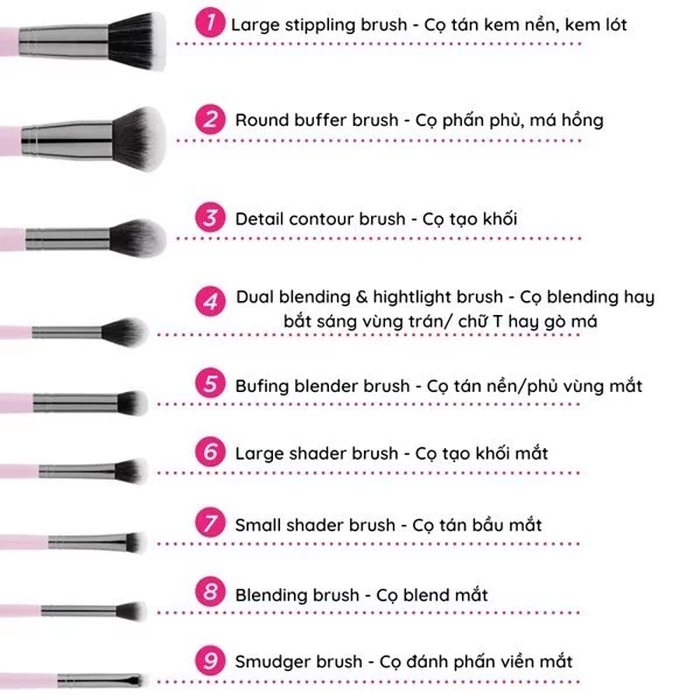  Bộ Cọ Trang Điểm 9 Cây BH COSMETICS Ms Bella BHBO03